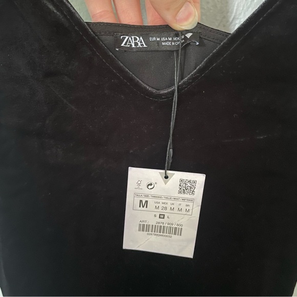 Zara Black Velvet V neck Spaghetti Strap Whimsigoth Dark Academia Midi Dress NWT - Picture 3 of 5